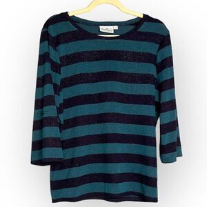 Patchington striped, black/green shimmery sweater polyester/rayon size large